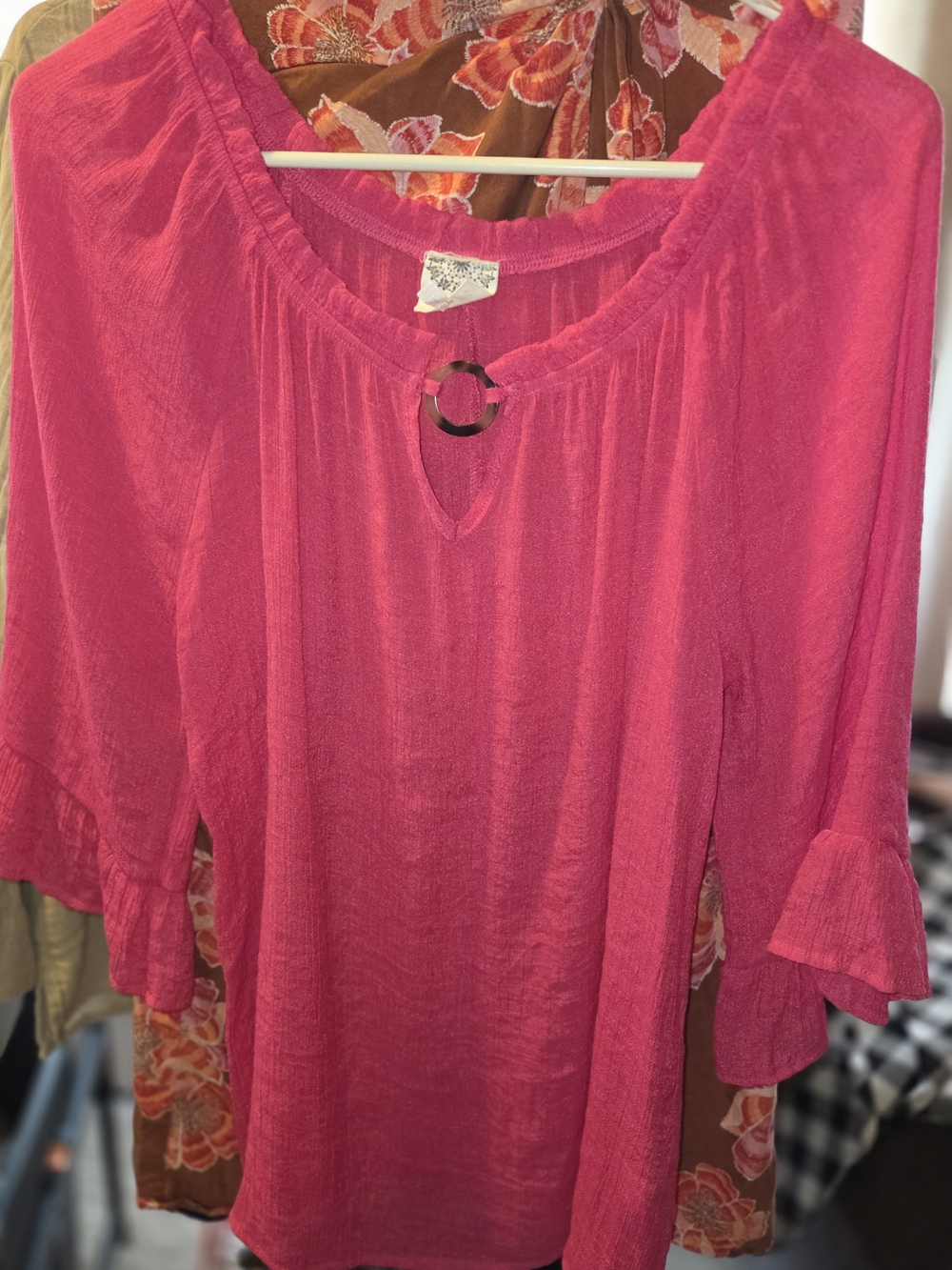 Women’s Bright Pink Ring-Accent Peasant Tunic